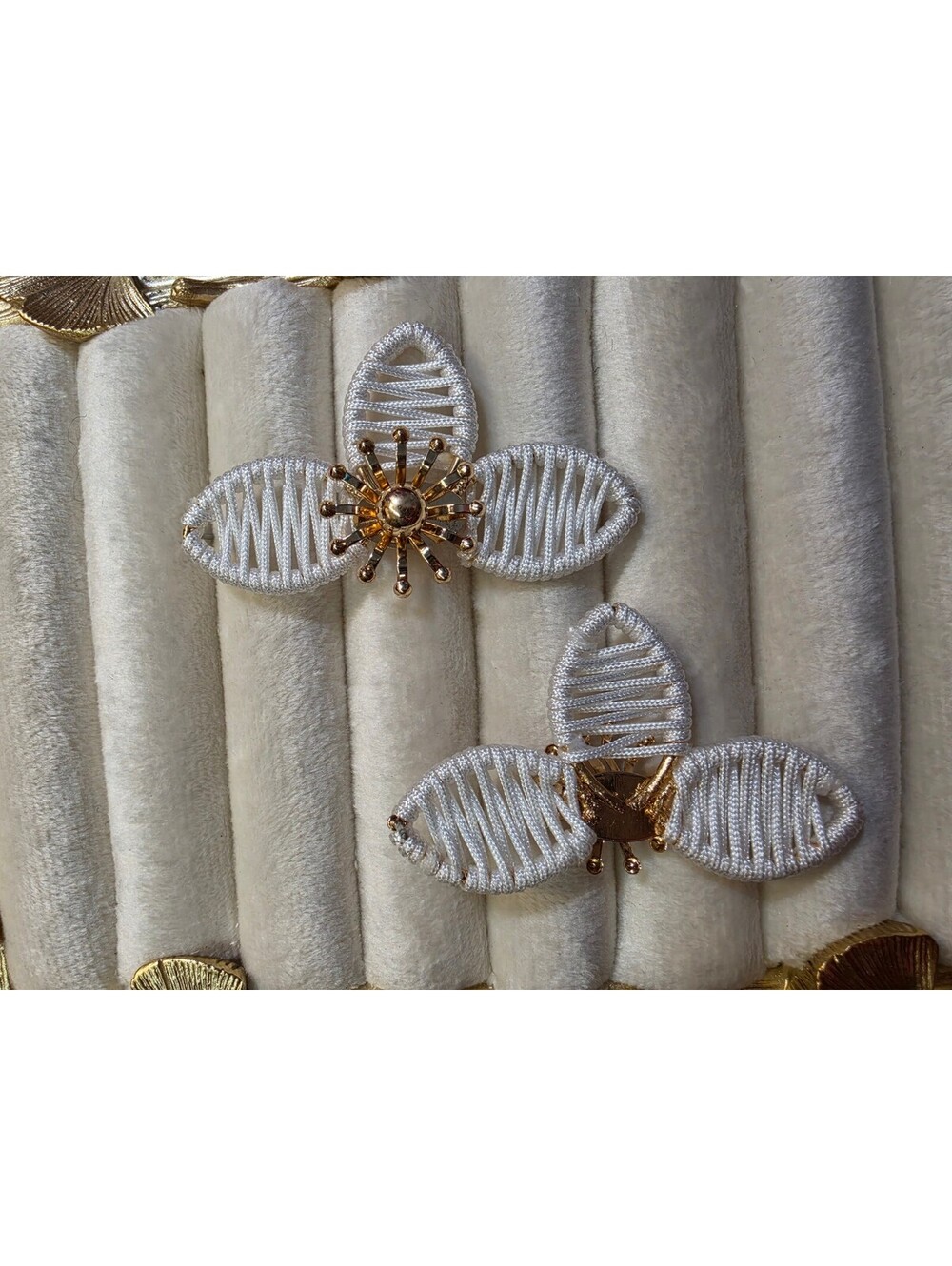 Elegant White and Gold Floral Earrings